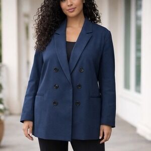 Worthington Petite PXL Blue Double Breasted Blazer Jacket NWT Stretch